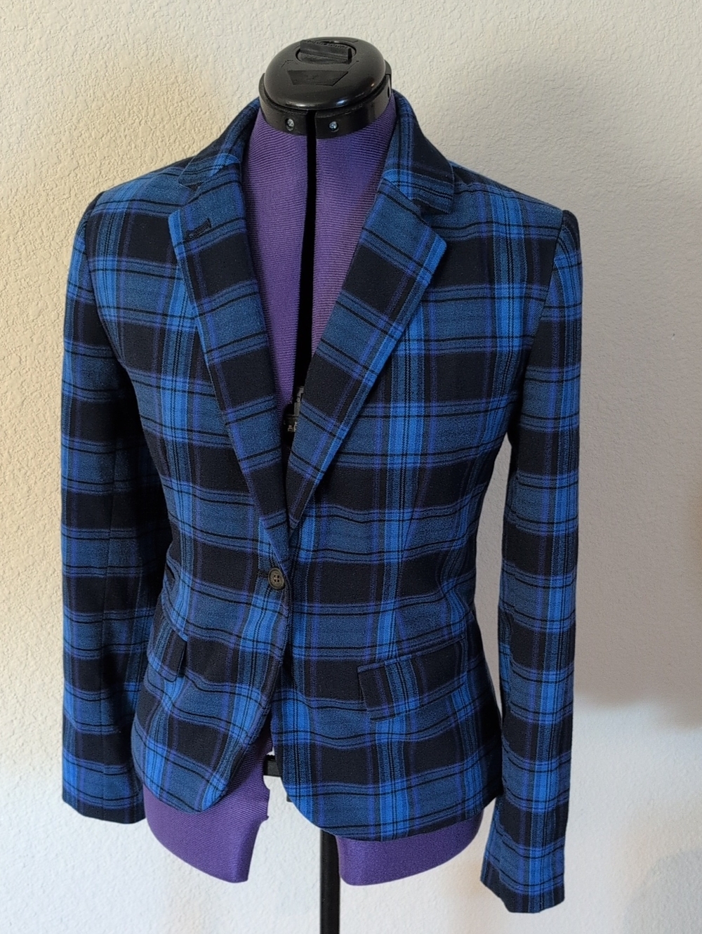 Merona Blue and Black Plaid Tailored Blazer